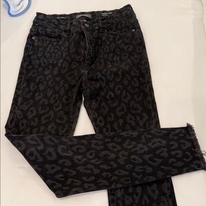 Women’s DL1961 farrow ankle high rise skinny black leopard stretch jeans, 28